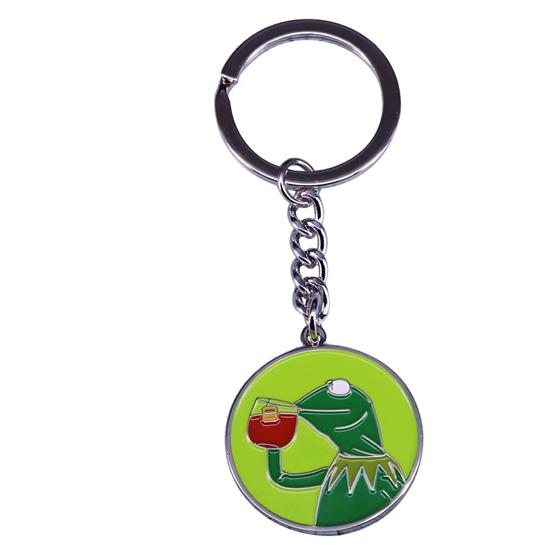 Kermit frog drinking tea That\'s none of my business Keyring pop Internet meme creative addition