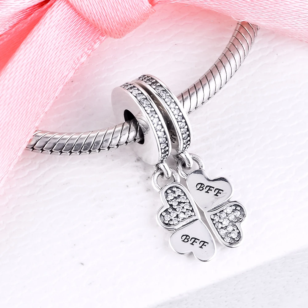 

Authentic 925 Sterling Silver Beads Best Friends Forever Charms Clear CZ Women DIY Jewelry Gift Fits Original Bracelet Kralen