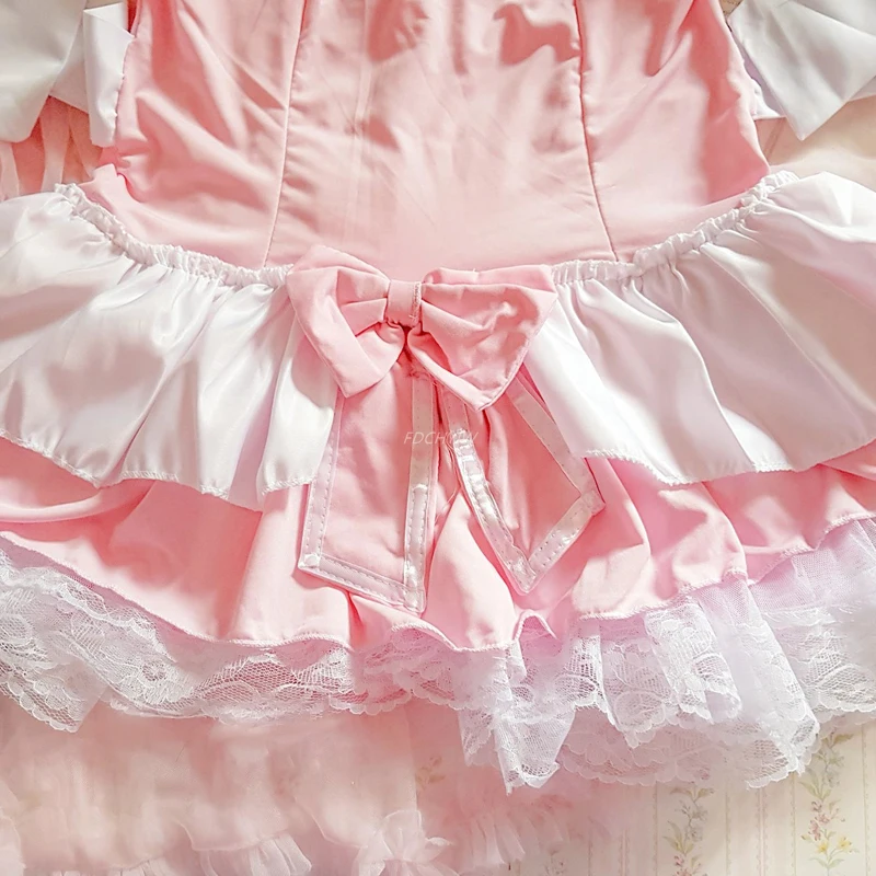 Pink Lolita Women Maid Cosplay Kawaii Apron Servant Costume Babydoll Dress Uniform Erotic Role Play Cute Live Show Sexy Lingerie