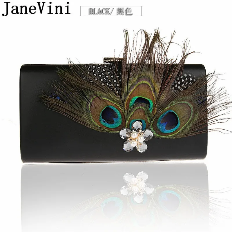 JaneVini Peacock Feather Clutch Rectangle Crystal Pearl Crossbody Bag Gold Royal Blue Evening Bags Women Party Handbags