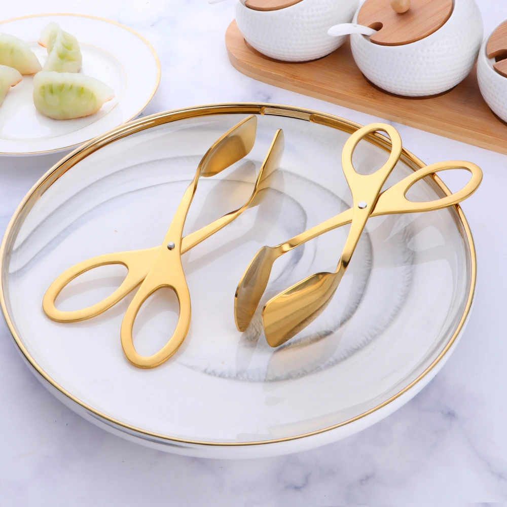 

1/2PCS Stainless Steel Gold Food Clip Kitchen Utensils Buffet Bread Pizza Barbecue Cake Pastry Clip Tongs Home Kitchen Supplies