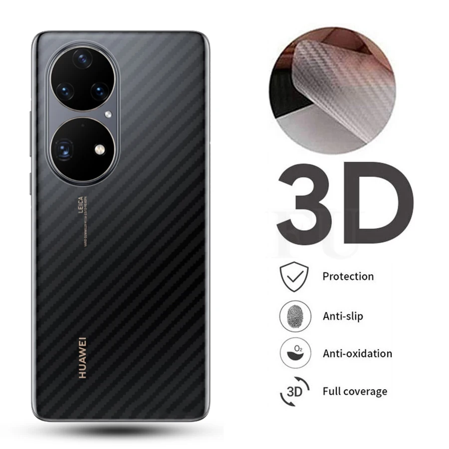 5Pcs 3D Carbon Fiber Screen Protector For Huawei P30 P40 P50 Mate 20 Honor 20 Pro P Smart 2019 Back Cover Protective Guard Film