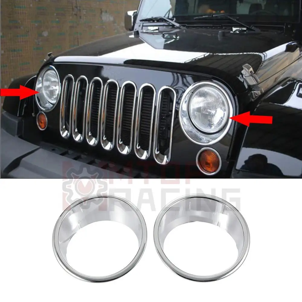 Chrome Bezels Front Head Light Covers Ring Trim For Jeep Wrangler 2007 2008 2009 2010 2011 2012 2013 2014 2015 2016 2017