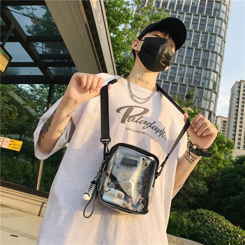 

Transparent mobile phone jelly bag female 2022 pvc fashion messenger bag boys and students small bag shoulder bag.