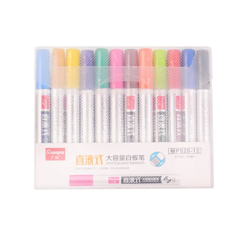 Liquid Erasable Whiteboard Pen 12 Color Pens Water Based Color Pens Teaching Blackboard Writing Office Stationery