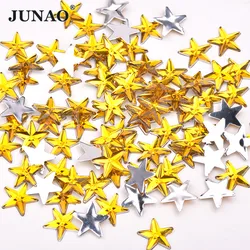 JUNAO 100pc 10mm Yellow Color Star Shape Nail Crystal Rhinestones Flatback Acrylic Strass Decoration for Nails Art Craft