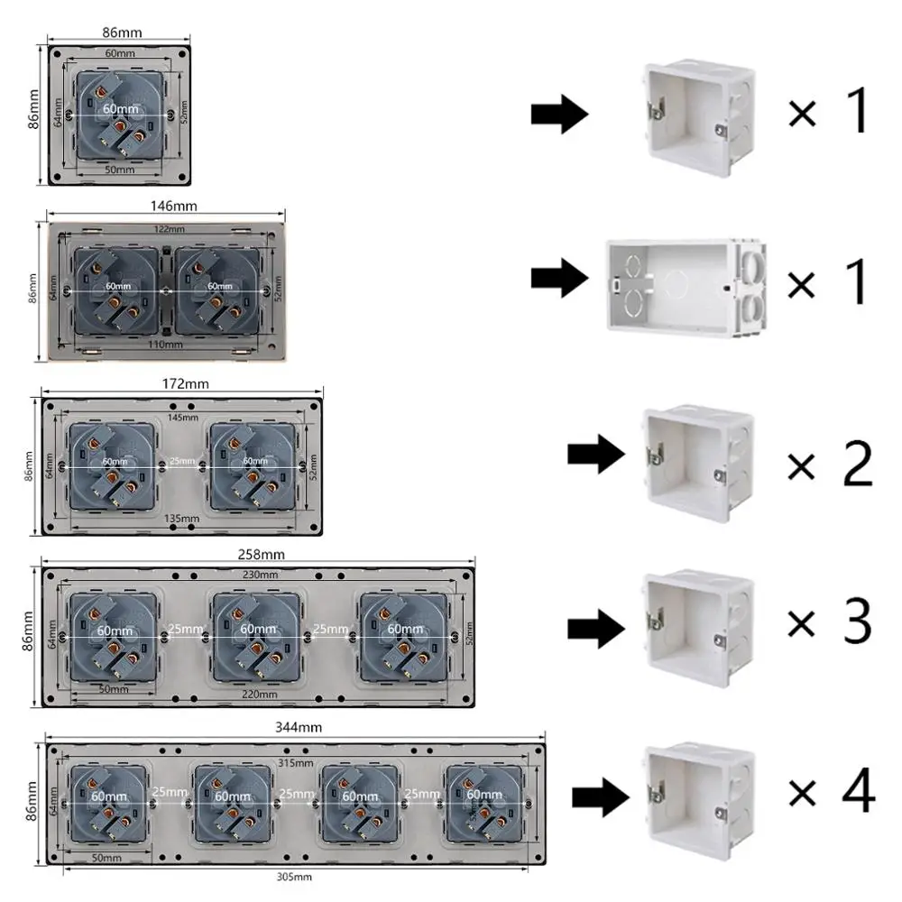 Avoir Wall Button Switch 1 2 3 4 Gang 1 2 Way Button Switches Light Switch On / Off Glass Panel Outlet Lamp Light Switch