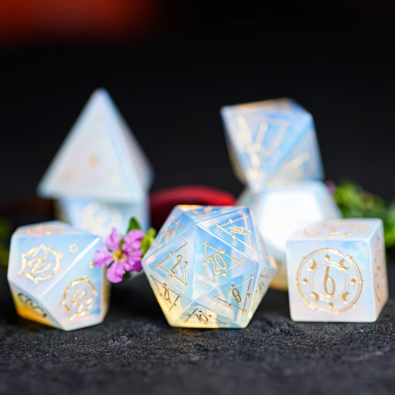 Opal Dragons Polyhedral Dice Set Magic Symbol Energy Sign Dice Handmade Gemstone Cthulhu Geometry Dice For D&D RPG Board Games