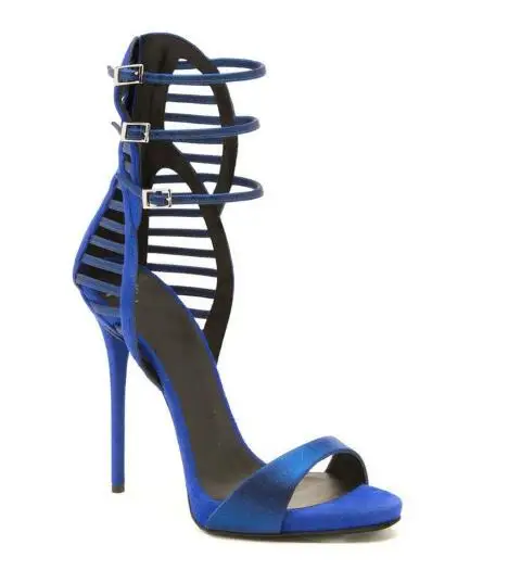 Linamong Summer Woman Fashion Black Blue Lavender Cuts Out High Heel Sandals One Line Three Buckles Party Sandals Shoes Lady