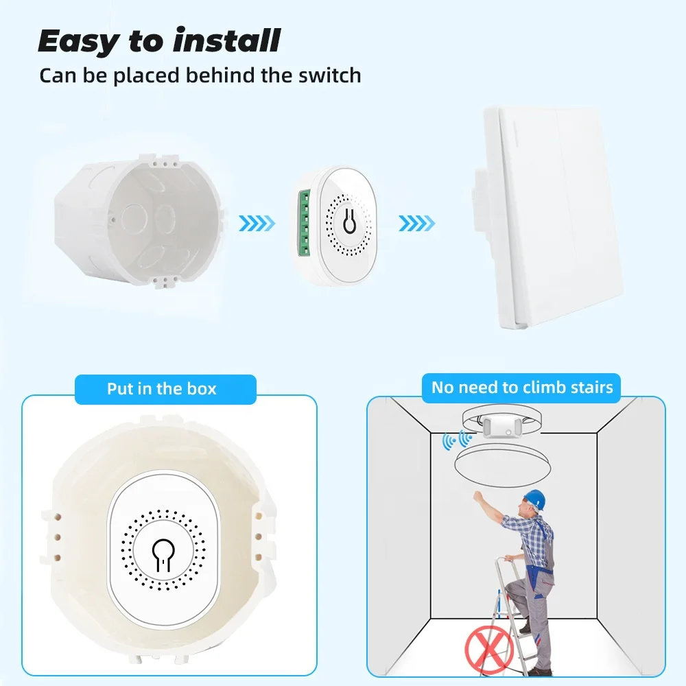 Smart Life Tuya APP Wifi Mini Switch Module Controller 16A Smart Timer Automation DIY Light Wall 2 Way Control Alexa Google Home