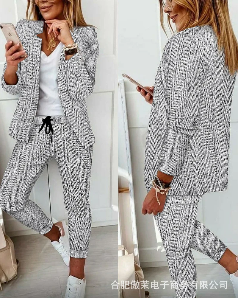 Ladies Commuter Wear Notched Collar Long-Sleeve Suit Jacket Casual Pants Elegant Office Work Clothes 2023 Fashion Two-Piece Set