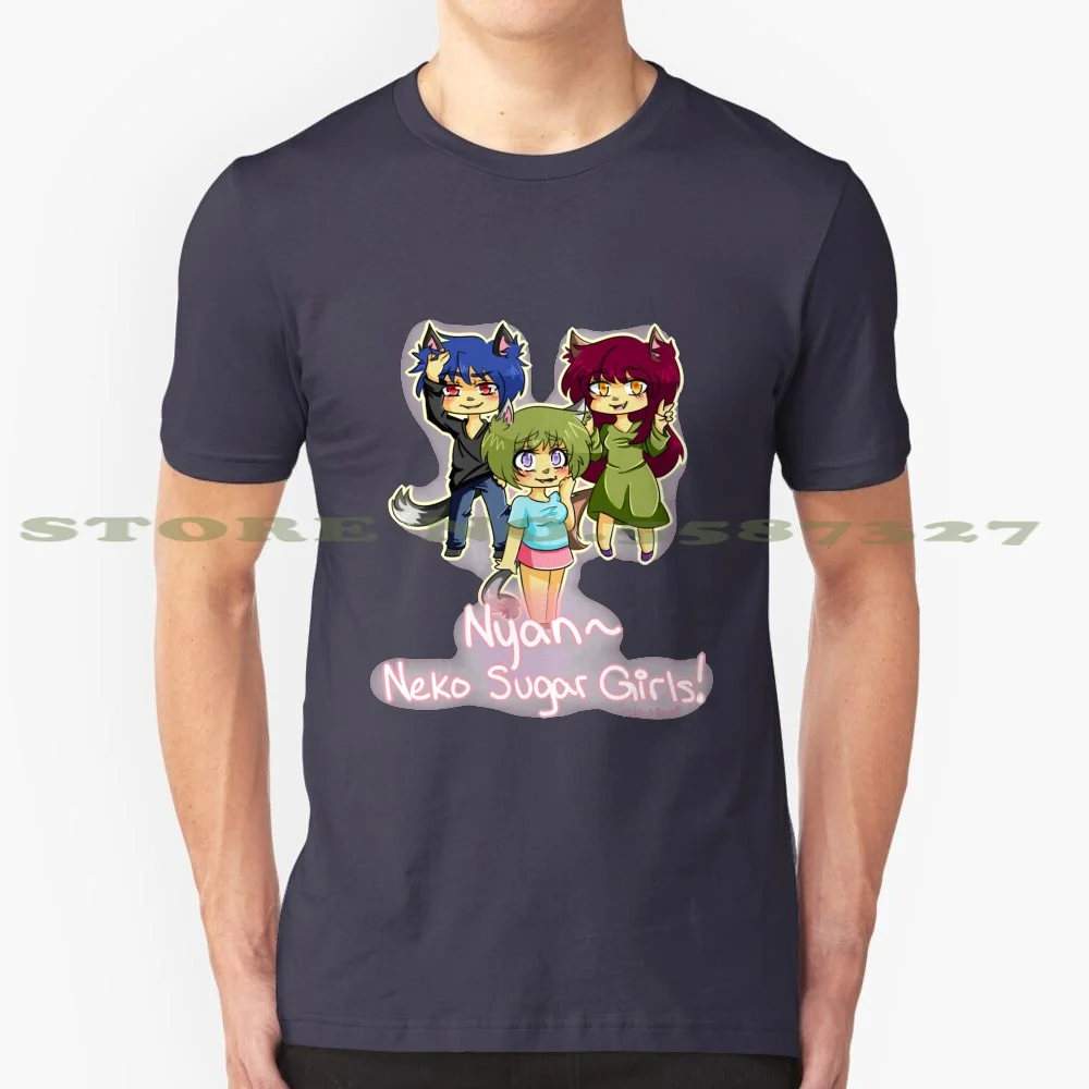 Nyan~ Neko Sugar Girls! 100% Pure Cotton T-Shirt Nyan Neko Sugar Girls Anime Manga Chibi Rako Hitoshi Kaneko