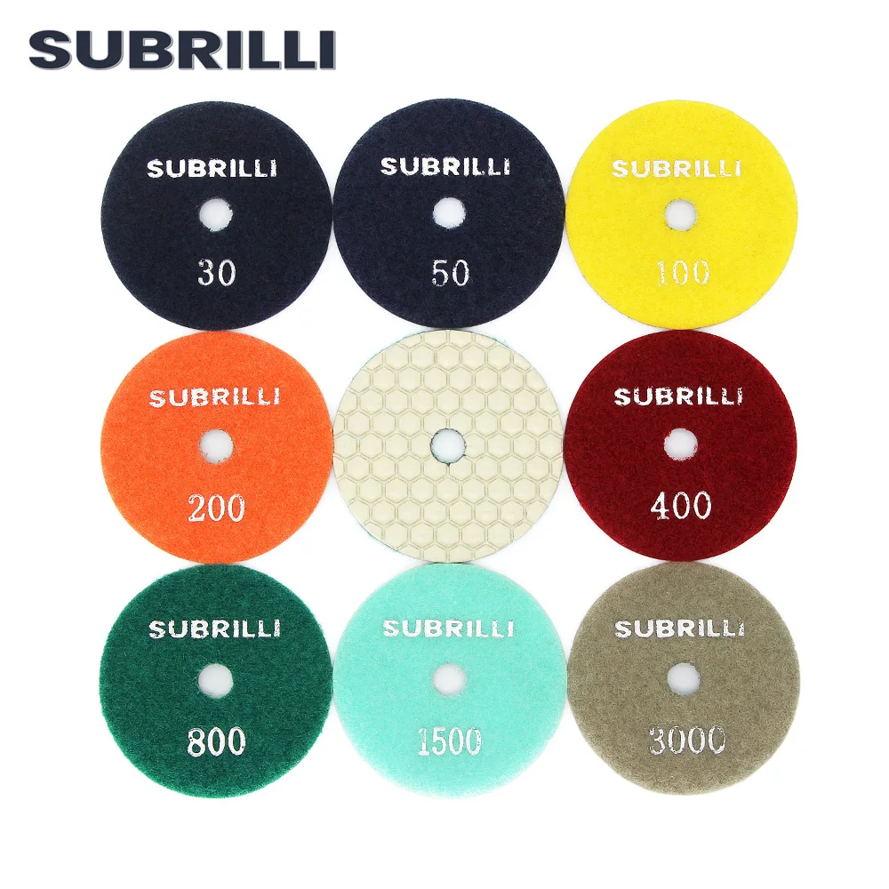 Subrilli 3 "diamante almofada de polimento seco/molhado disco abrasivo polonês roda para concreto pedra mármore granito 80mm polimento buff ferramenta