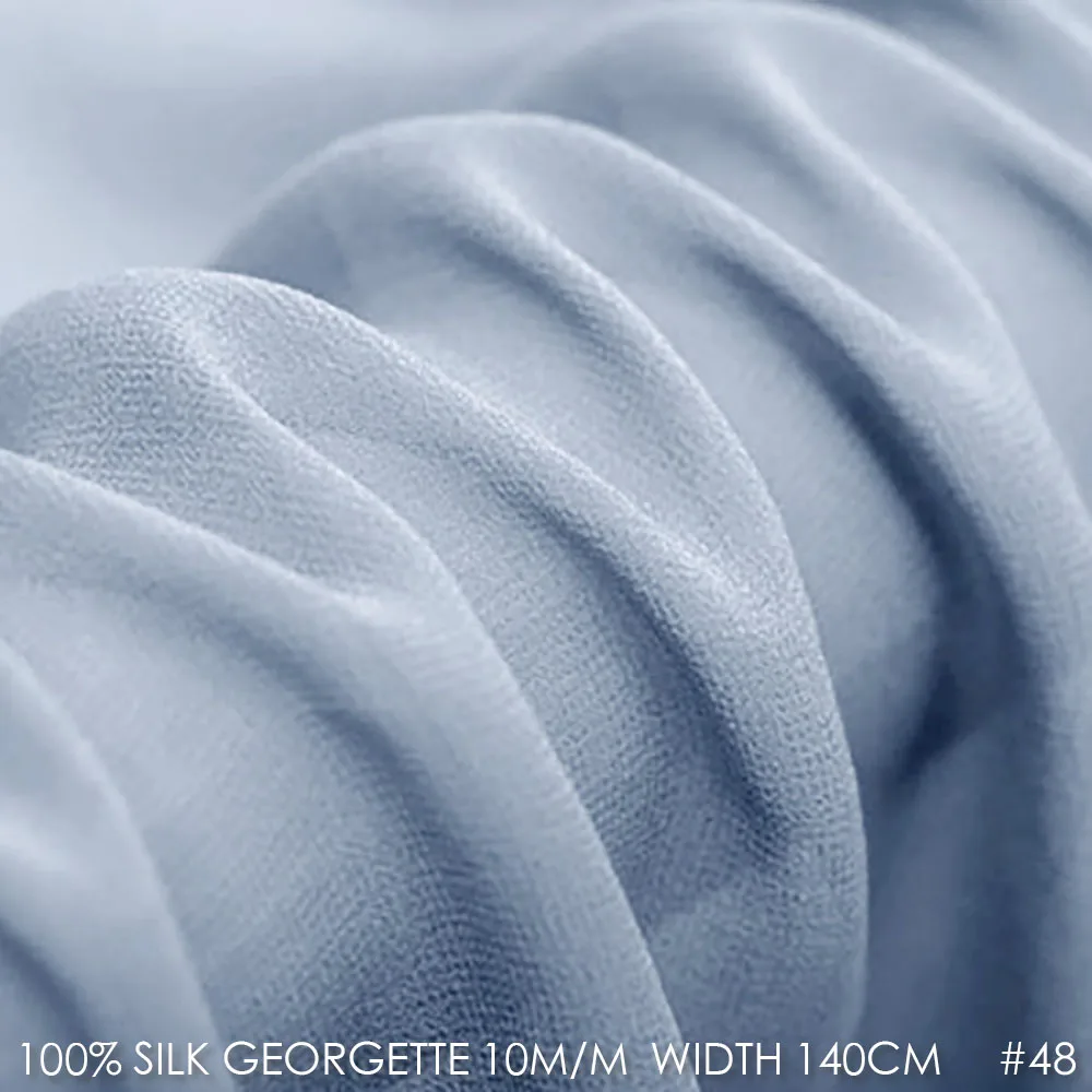 100% SILK Georgette Fabric Pure Silk Fabric 10 momme 140cm Width Wedding Dress Silk Gauz Fabric Gray Blue 48