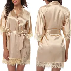 Vestido de renda de seda sleepwear feminino mini robe meia manga roupão de renda sexy lingerie noite vestido thongs nightdress