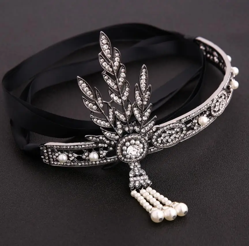 Accesorio para el cabello con perlas y patrón de hojas, diadema con diamantes de imitación, Tiaras de cristales, joyería, pasador