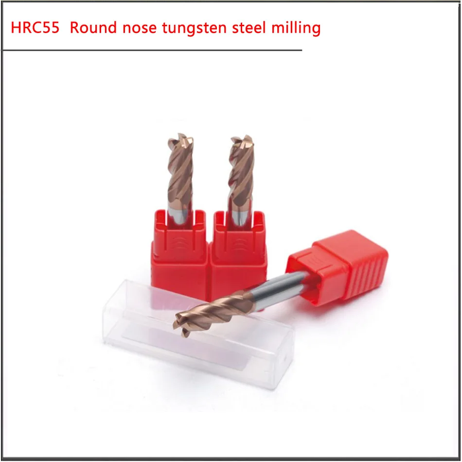 HRC55 R Milling cutter 1/2/3/4/6/8/10/12/16 R0.2/R0.3/R0.5/R1 Four-edge high hardness tungsten steel round nose milling cutter