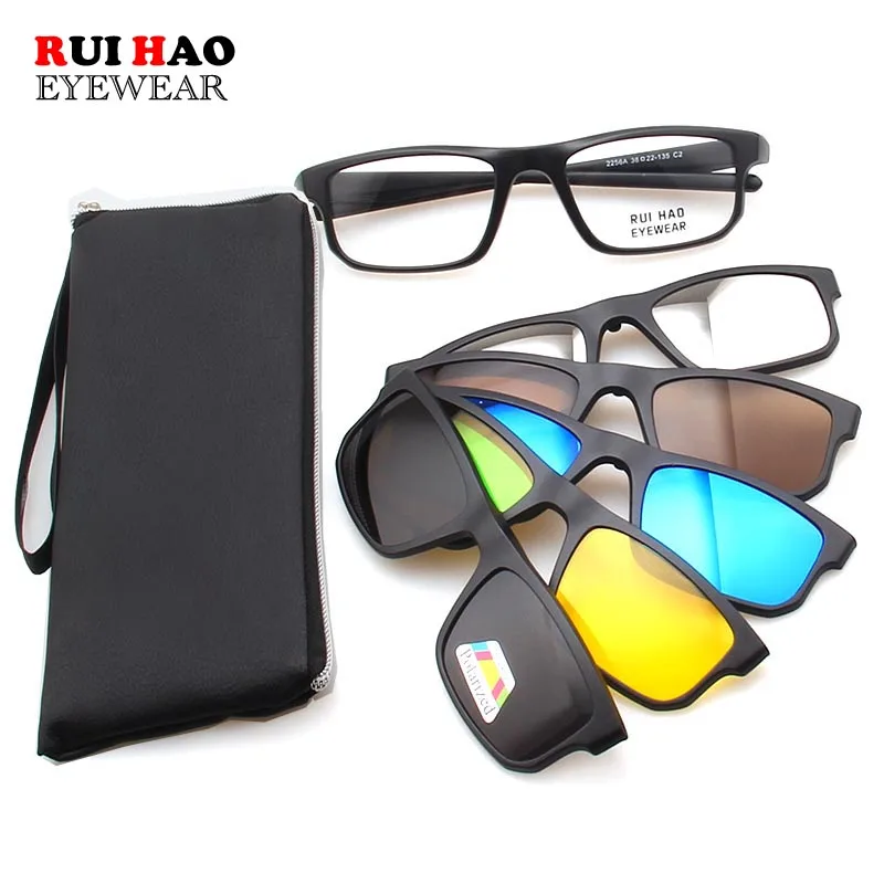 

Retro Eyeglasses Frame Men 5PCS Clip on Sunglasses and Glasses Frame Rui Hao Eyewear Optical Spectacles 2256