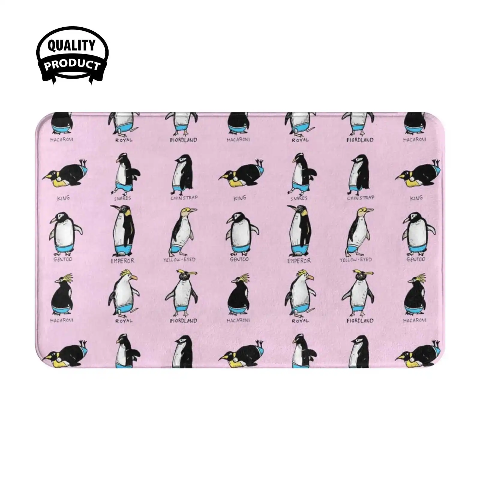 Penguins In - Pink Background Soft Cushion Home Carpet Door Mat Car Rug Penguins Beach Swimsuit Swim Suit Swimming Birds