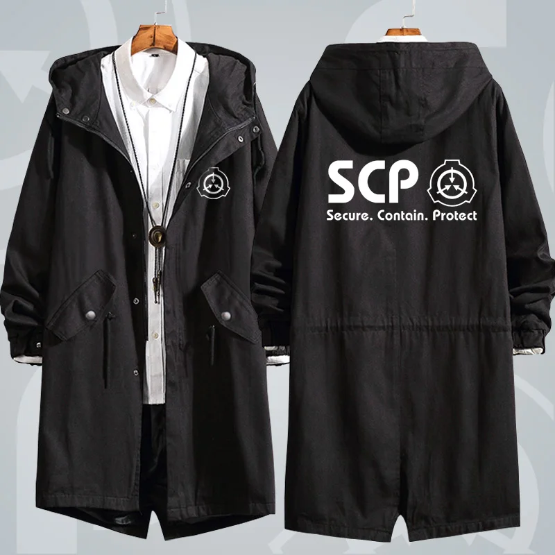 

Men Long Coat Anime Game SCP Foundation Cosplay Loose Hoodie Coat Long Trench Jacket Sweatshirt Thicken Overcoat