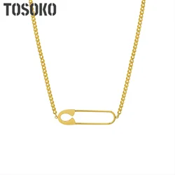 TOSOKO Stainless Steel Jewelry Exaggerated Pin Pendant Necklace Women Hip Hop Fashion Clavicle Chain BSP928