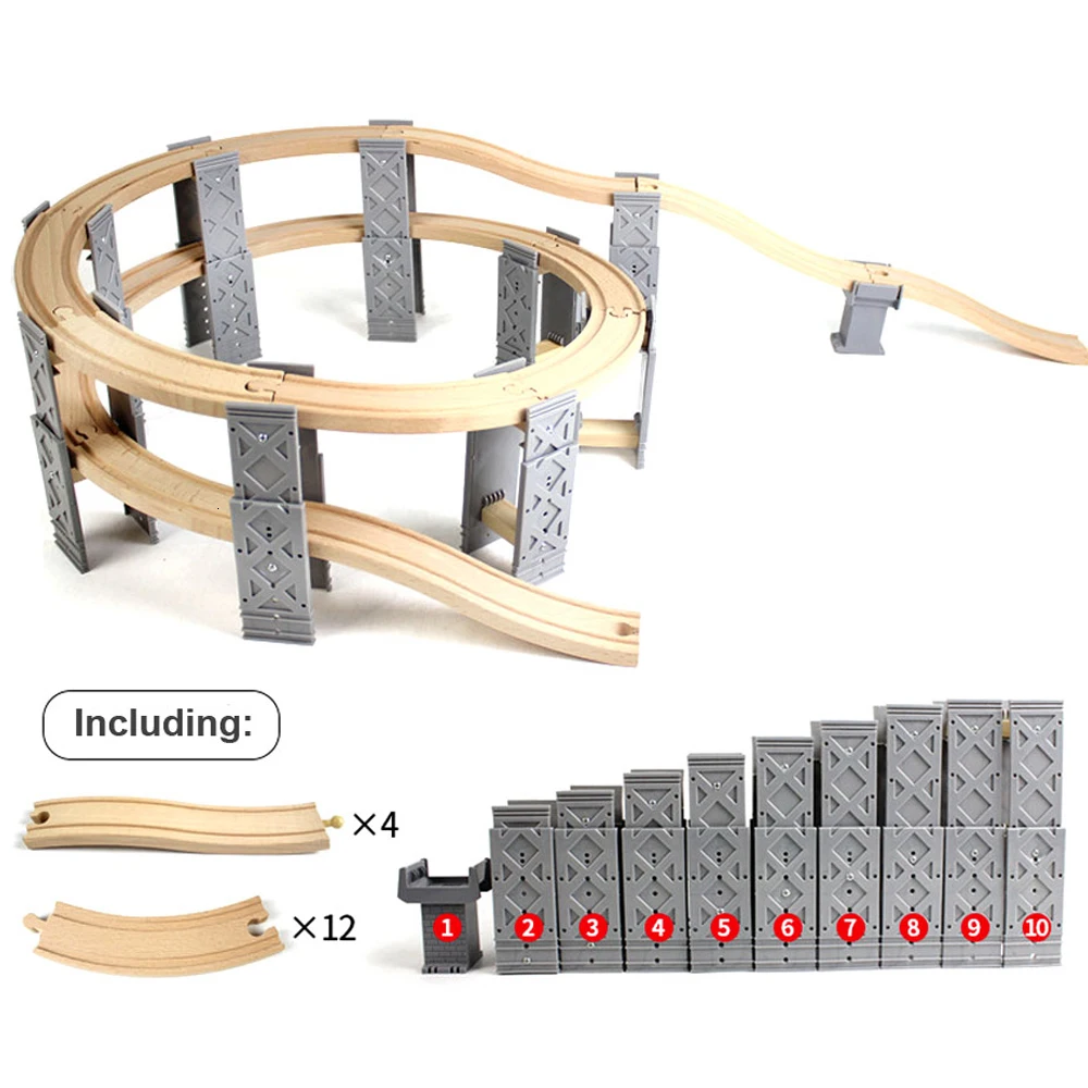 9-26PCS accessori per binari ferroviari in legno binari per treni in legno a spirale in plastica con piping a ponte giocattoli educativi per regalo