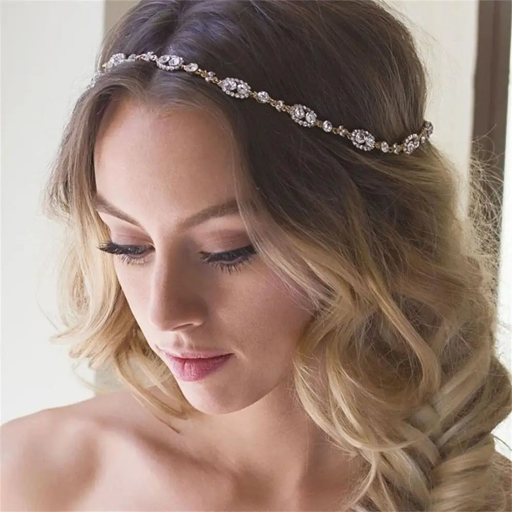 

Shiny Rhinestone Temperament Ladies Hair Chain Headdress Fashion Bride Retro Gothic Head Chain Headband Wedding Accessories