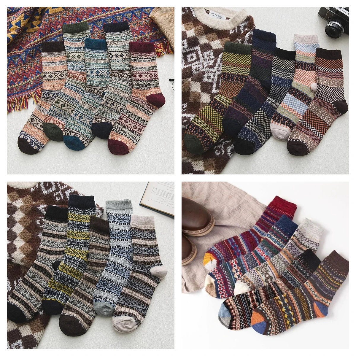 1 pair of winter Harajuku high quality men's socks vintage thickened warm fashion cotton and wool blended casual socks