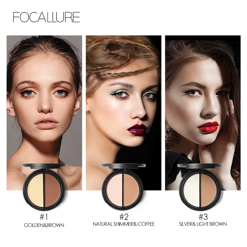 Focallure Highlighter Bronzer Shadow Palette Brighten Skin Nose Shadow Face Contour Makeup Cosmetics with Mirror