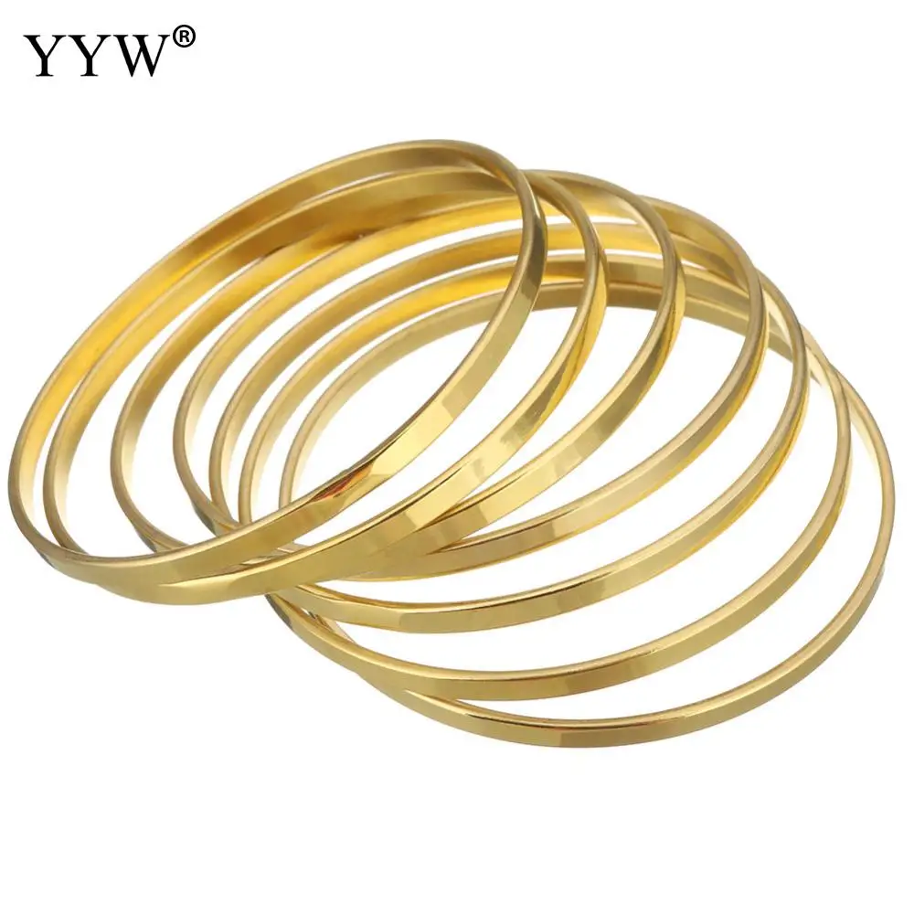 7pcs/Set Stainless Steel Bangle For Woman Gold/Rose Gold/Silver Color Sold By Set Party Birthday Jewelry 3mm Inner Approx 55mm