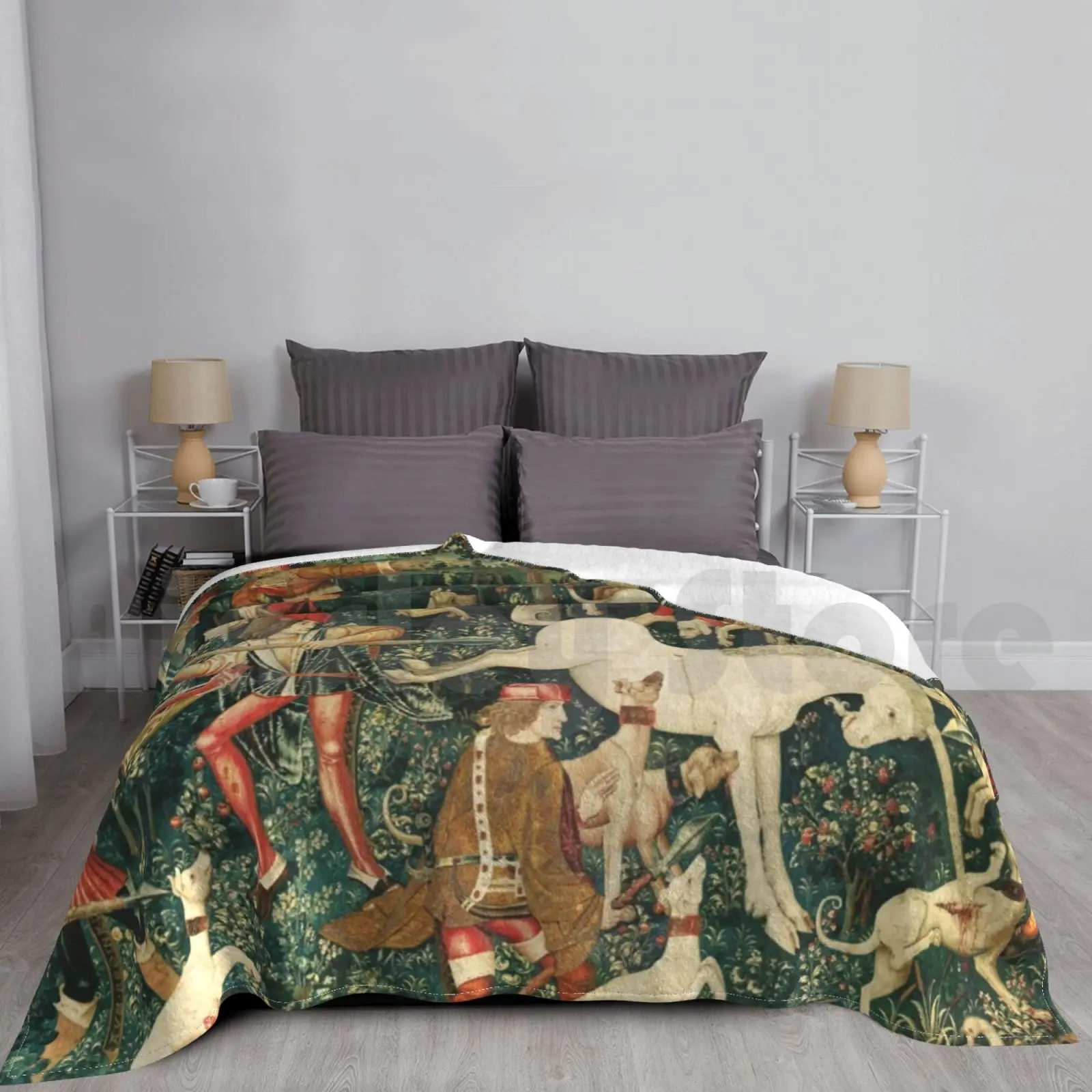 Unicorn Defends Itself / Dogs And Other Animals , Green Floral Blanket For Sofa Bed Travel Fantasy Unicorn Magic