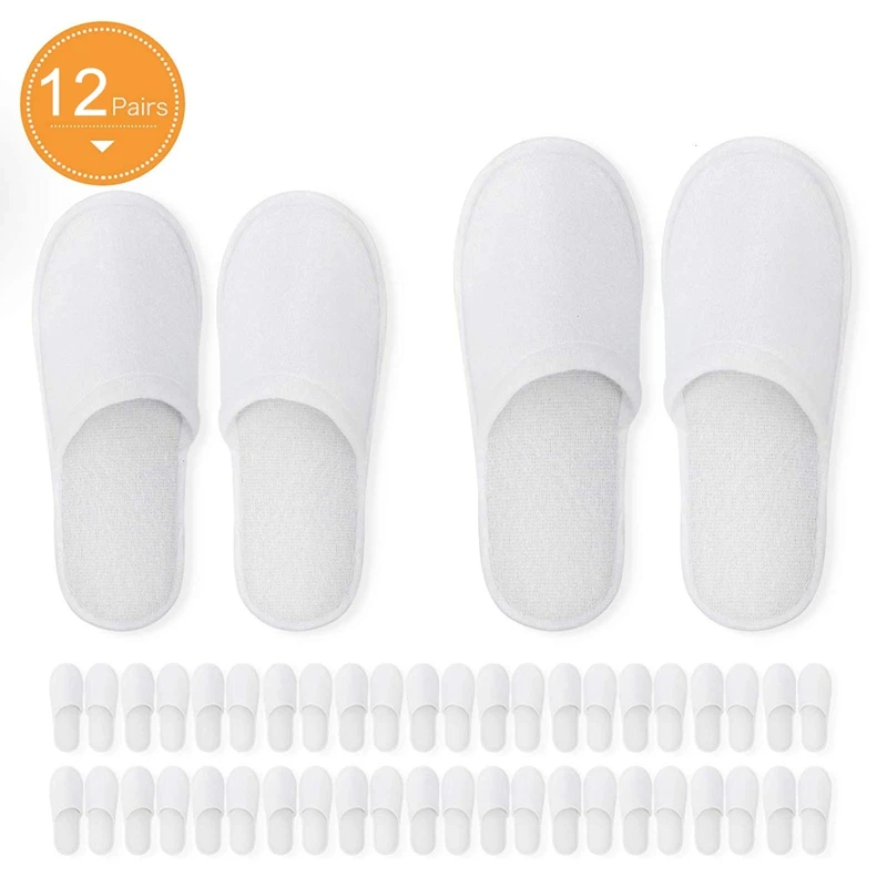 Disposable Slippers,12 Pairs Closed Toe Disposable Slippers Fit Size for Men and Women for Hotel, Spa Guest Used, (White)