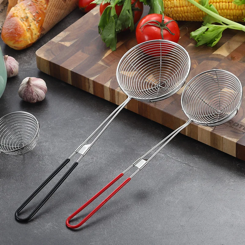 Long Handle Skimmer Stainless Steel Colander Residue Mesh Strainer Hot Pot Leak Oil Spoon Noodle Scoop Kitchen Cooking Tools