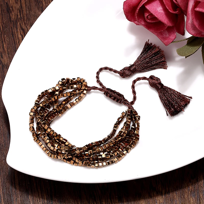أساور محب يدوية الصنع للرجال والنساء ، والأقلية الأصلية ، حبات الأرز ، المنسوجة ، متعددة الطبقات ، شرابة ، النمط الوطني ، الموضة #6