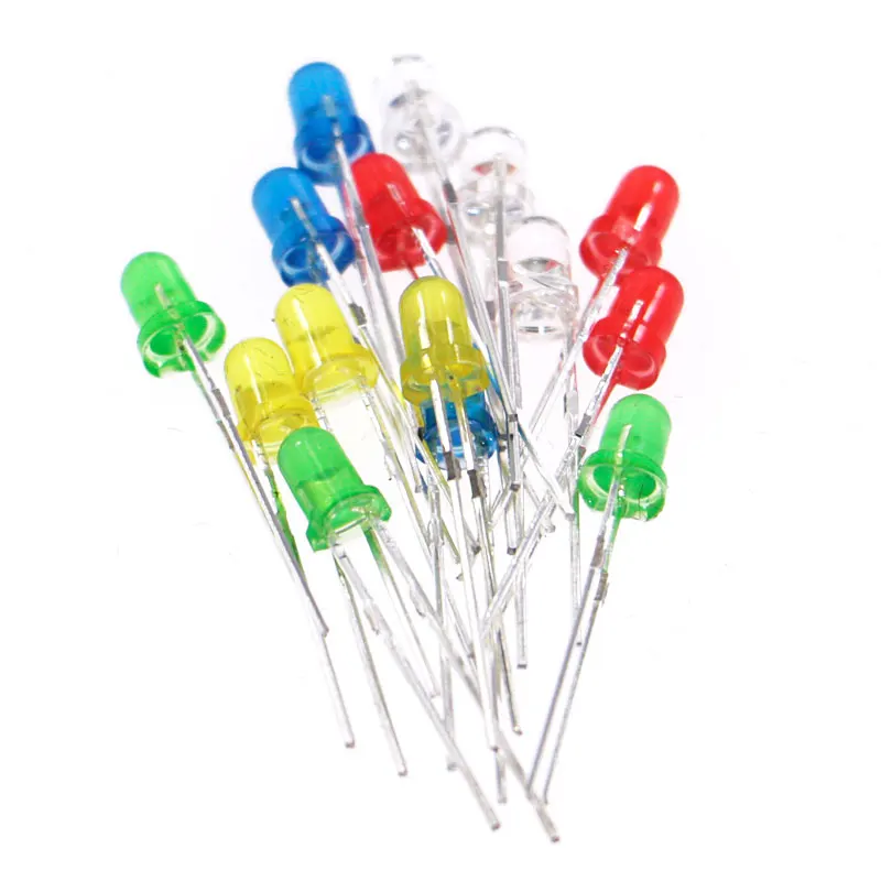 5 colors/BOX 5x100pcs=500Pcs 3MM LED Diode Kit Mixed Color Red Green Yellow Blue White