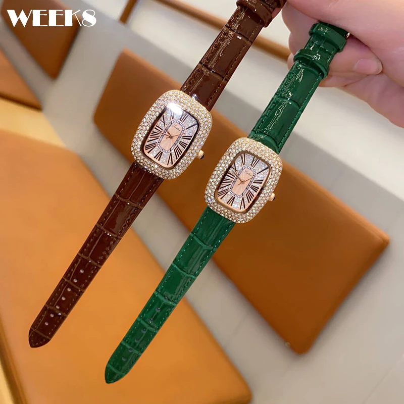 Luxury Diamond Crystal Women Watches Top Brand Luxury Leather Quartz Wrist Watch Girl Ladies Gift Clock Oval Shaped Wristwatch