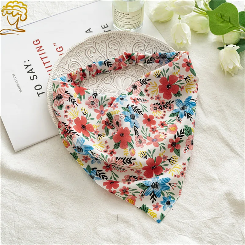 Ruoshui Triangle Hair Scarf For Woman Summer Printed Floral Bandanans Woman Hair Accessories Headband Elastic Hiarband Headwrap