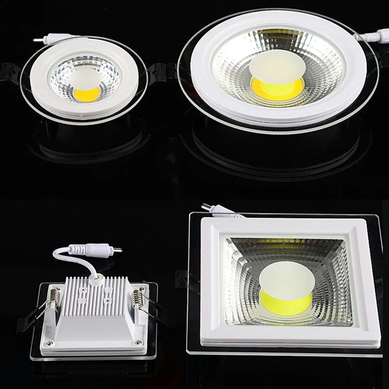 Możliwość przyciemniania oświetlenie panelowe LED okrągłe/kwadratowe szklane panele Downlight 5W 10W 15W oświetlenie sufitowe do wbudowania światło