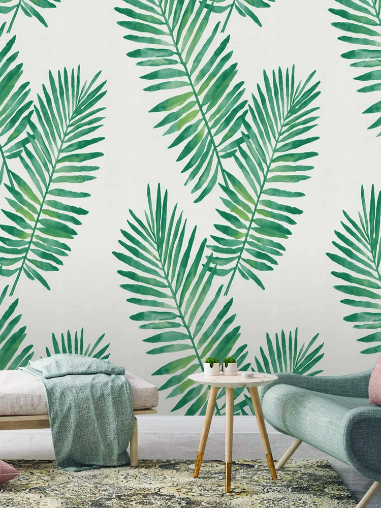 Papel de parede autoadesivo para pelúcia tropical, papel de parede autoadesivo removível verde e branco para decoração de casa, quarto de criança