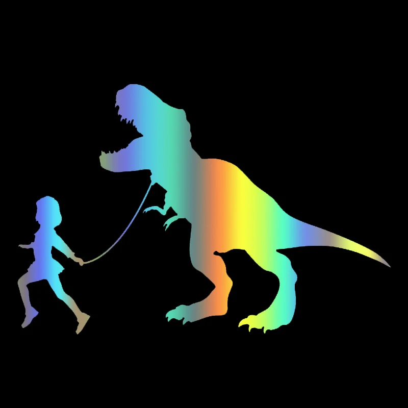 20x13cm Girl Leading A T-Rex Car Stickers, Waterproof Vinyl Decals for Windows Bumper Decorative Accessories