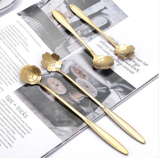 

Kitchen Ice Cream Dessert Fruit Juice Spoon Stainless Steel Coffee Milk Spoon Long Handle Spoon Gold-plated Mixing spoon