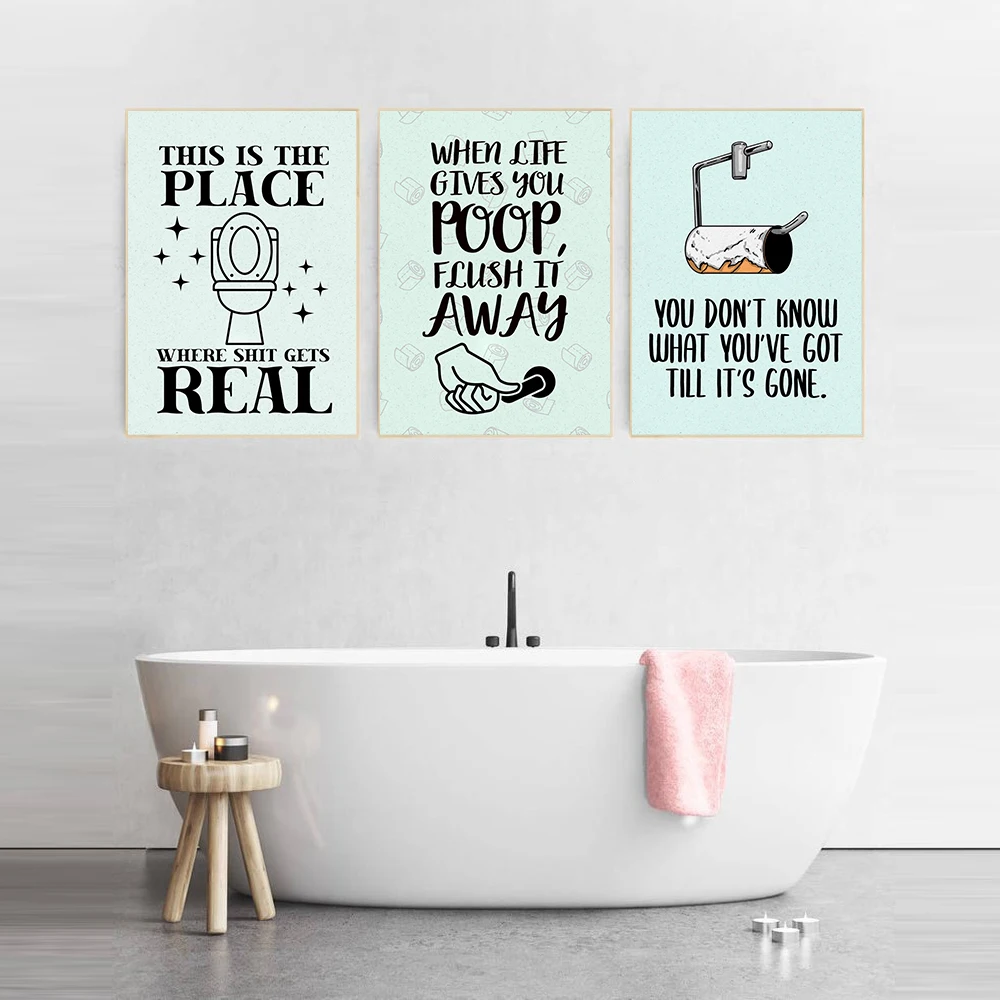 Modern Funny Toilet Poop Poster Canvas Prints Noridc Gets Real Quote Bathroom WC Wall Picture Fashion Roll Paper Painting Decor