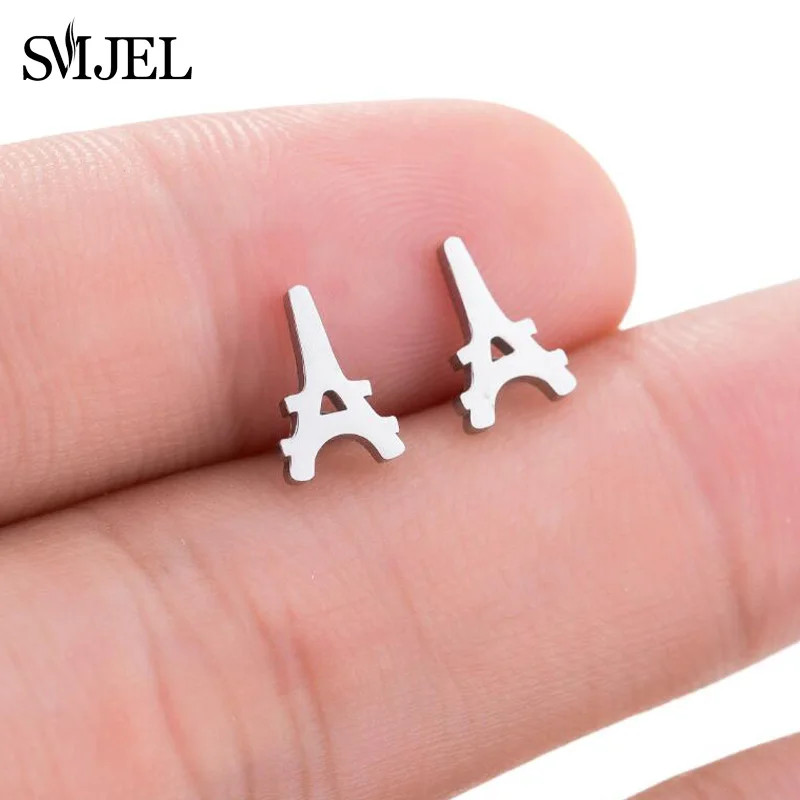 Design Small Eiffel Tower Shape Earrings for Women Girls Party Jewelry Stainless Steel Paris France Tower Stud Earrings Gifts