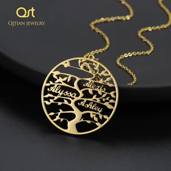 Personalized Family Tree Name Necklace Stainless Steel/Tree of life necklace jewelry for Women Men/Custom Made with up to 4 Name