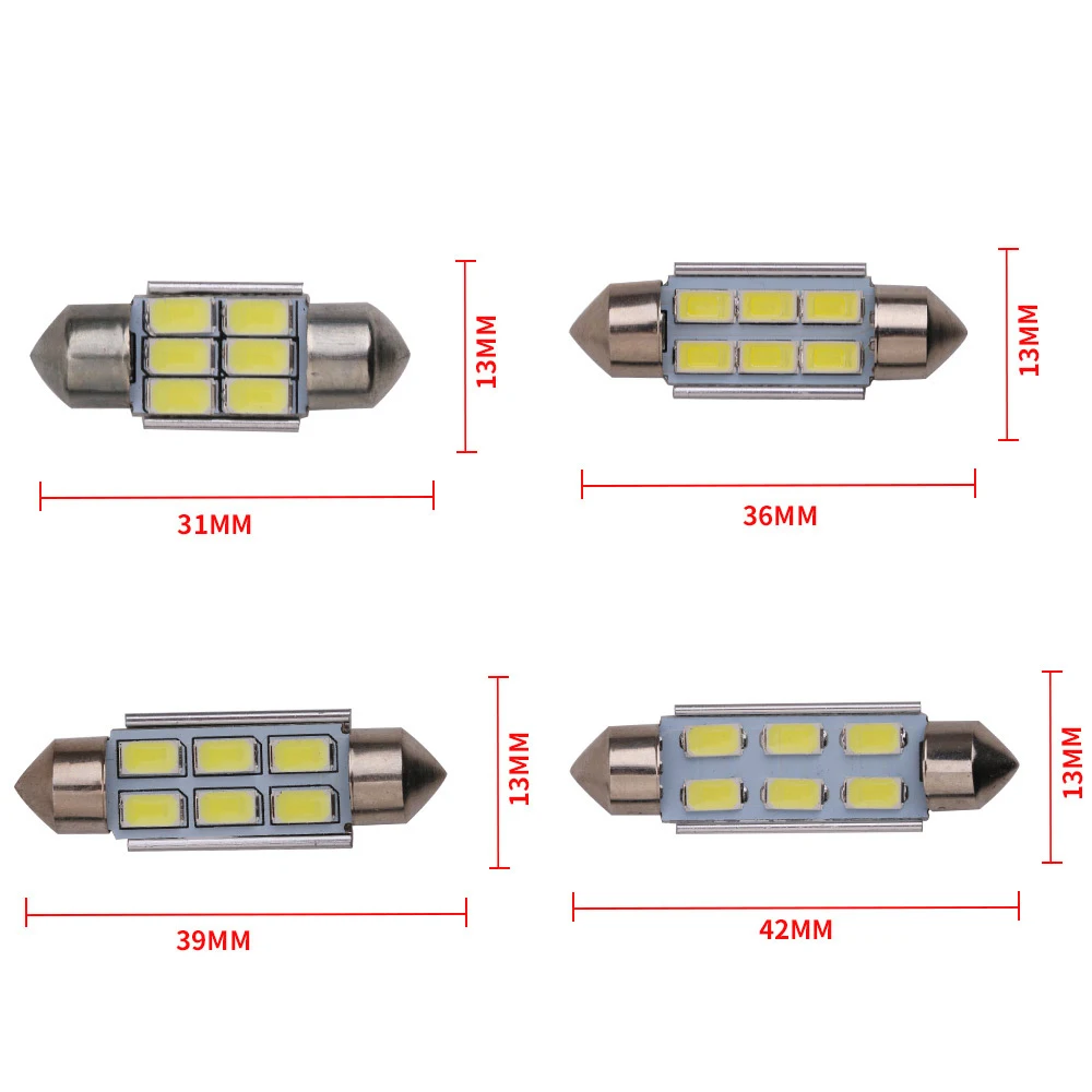 1pcs Festoon CANBUS 31mm 36mm 39mm 41mm C5W led ERROR FREE 5630 5730 6 LED smd interior reading white bulbs dome lamps