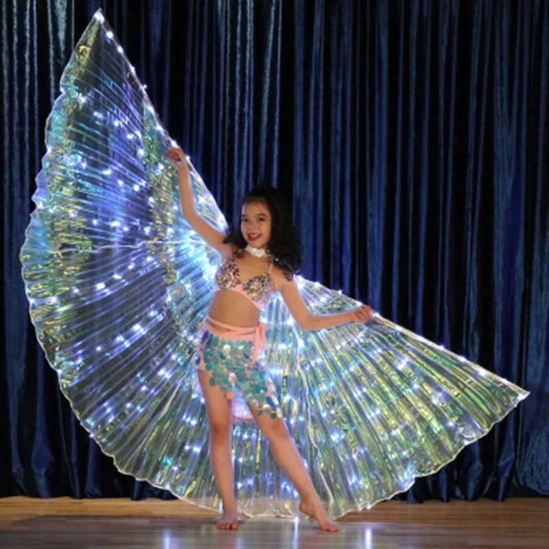 Dançarina infantil LED show borboleta fluorescente asas dança do ventre carnaval levou traje show de Natal