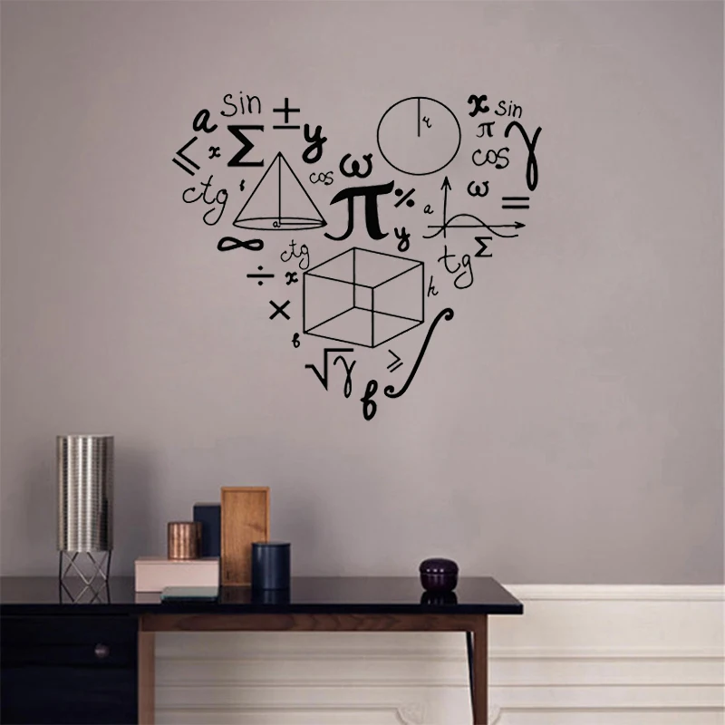 Math Symbol Wall Decal Mathematics Love Shape Vinyl Mural Student Teen Room Interior Decoration Window Wall Stickers Poster