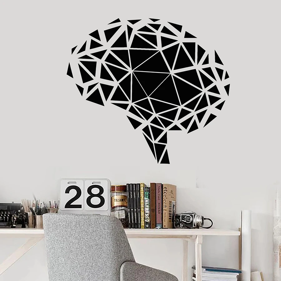 Geometric Wall Decal Polygonal Brain Mind Vinyl Window Stickers Bedroom Living Room Study Home Decor Creative Art Mural M060