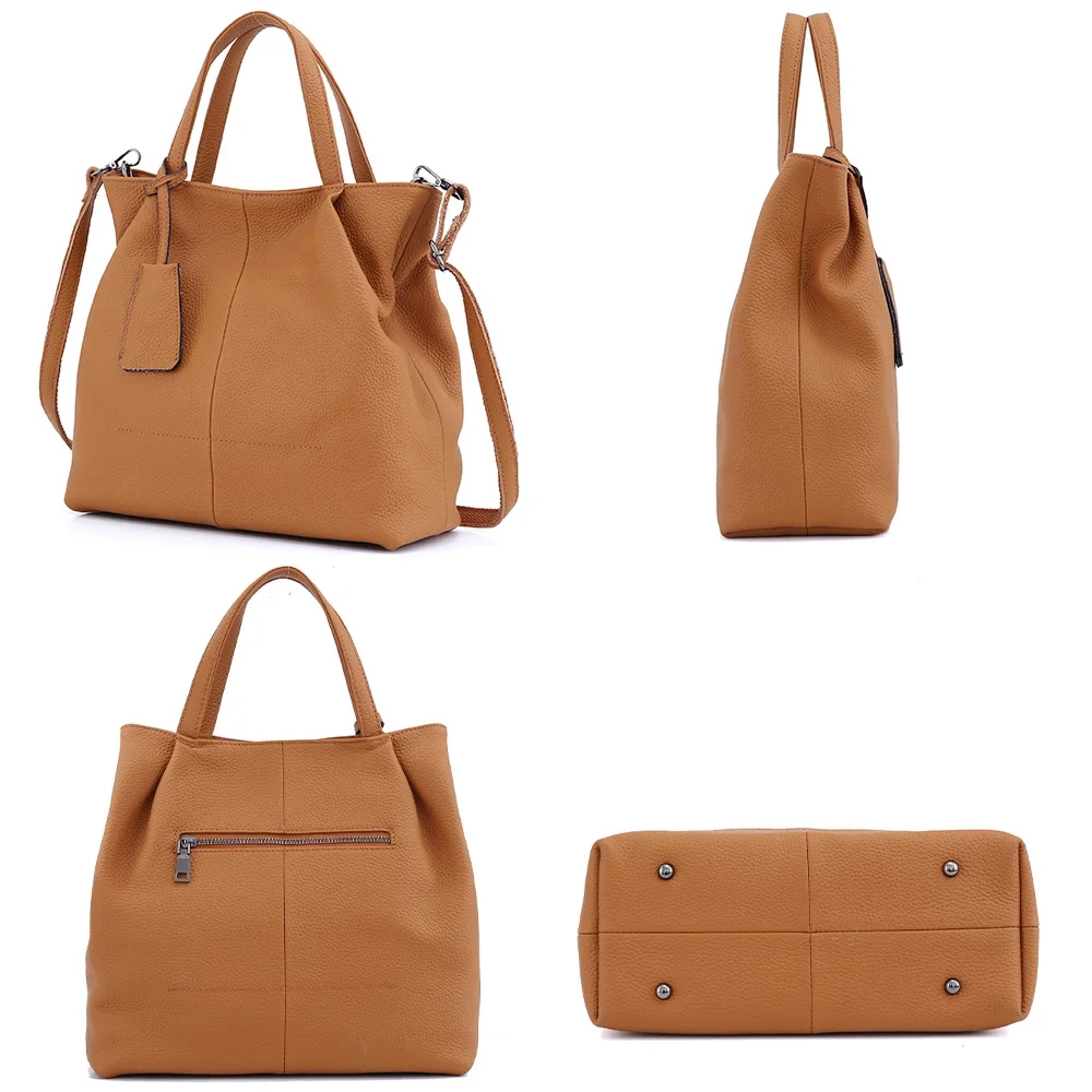 Zency Soft Genuine Leather Handbag Women\'s Shoulder Bag Fashion Casual Design Shopper Crossbody Large Bucket Tote Bag
