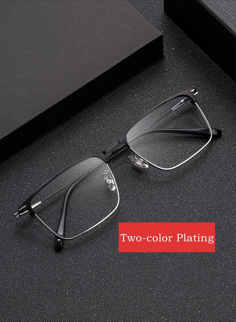 YIMARUILI Neue Business Zwei-farbe Retro Platz Ultra Licht Metall Brillen Rahmen Optische Brillen Rahmen Männer Y0606 – Detail 3